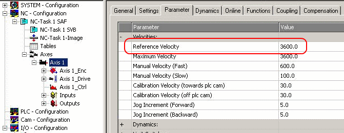 Configuring the main parameter - Selecting the reference velocity 2: