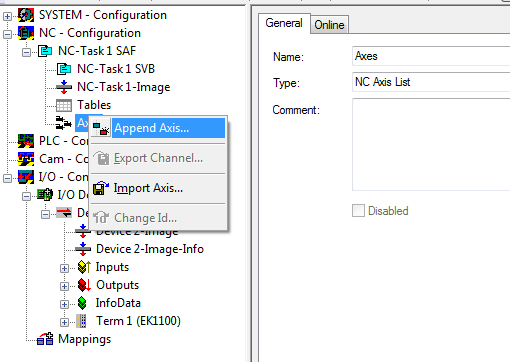 Integration into the NC configuration 4: