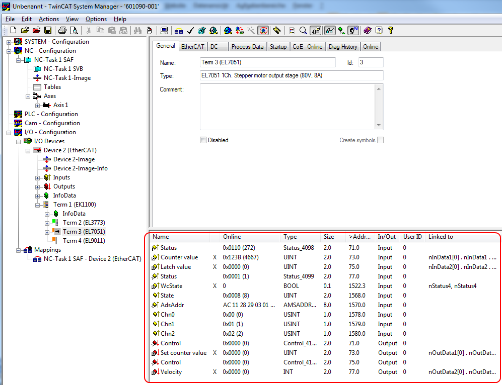 Integration into the NC configuration 8: