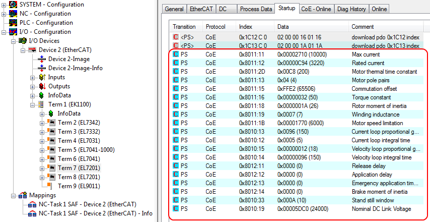 Settings in the CoE register 4: