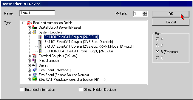 Inserting the terminal in the EtherCAT terminal network 6: