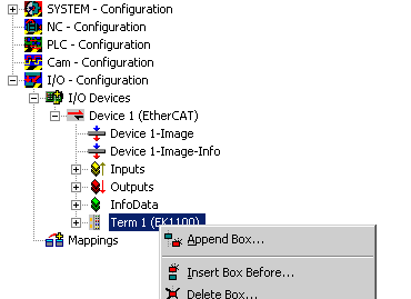 Inserting the terminal in the EtherCAT terminal network 7: