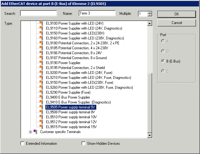 Inserting the terminal in the EtherCAT terminal network 8: