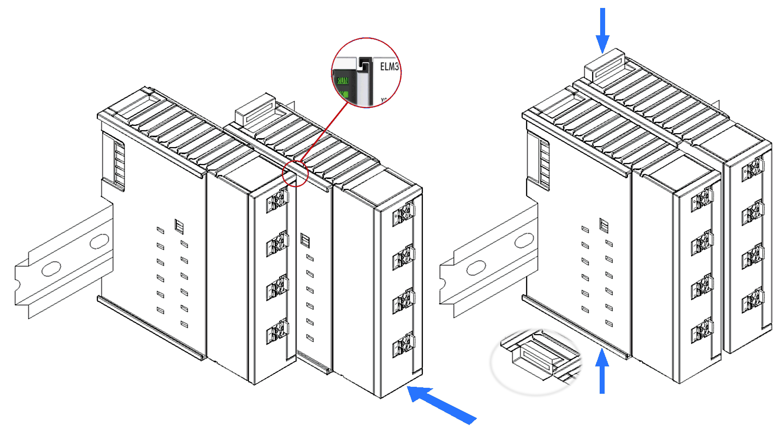 ELM/EKM terminal mounting on DIN rail 2: