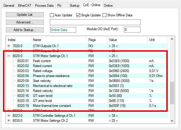 Setting the motor parameters 1: