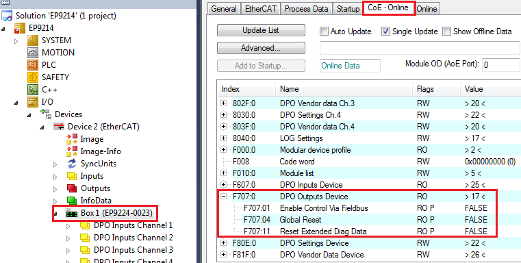 Operation with or without EtherCAT master 1: