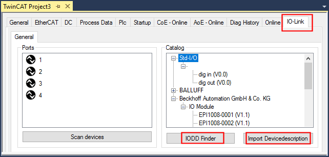 1. Importing the device description IODD 1: