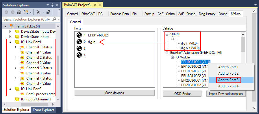 2. Assigning IO-Link device to port n 1: