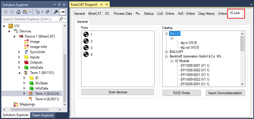 Open the IO link configuration tool 1: