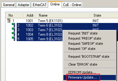 Simultaneous updating of several EtherCAT devices 1: