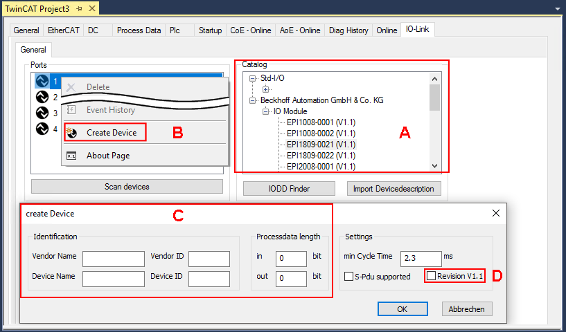 4. Manual insertion via Create Device 1: