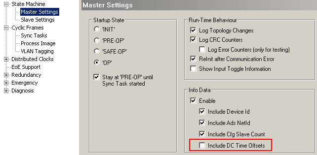 Settings in TwinCAT 2.11 3: