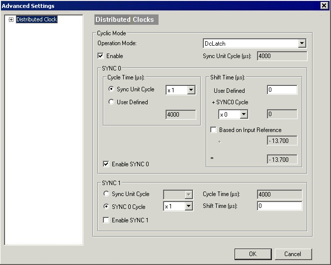 Distributed Clocks settings in the Beckhoff TwinCAT System Manager (2.10)