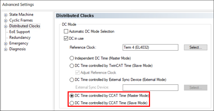 Coupling distributed clocks – EtherCAT master 1: