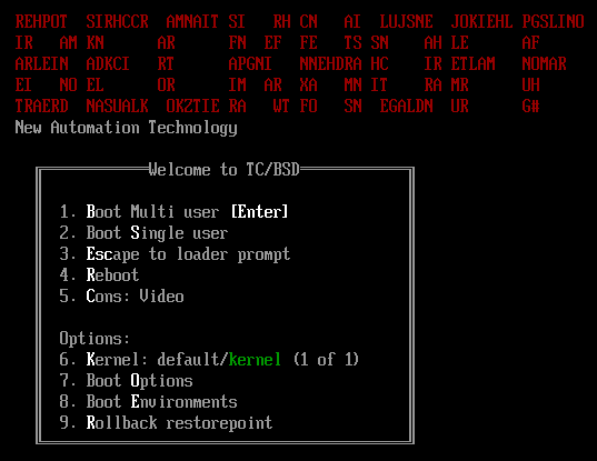 Using the restore boot environment 1: