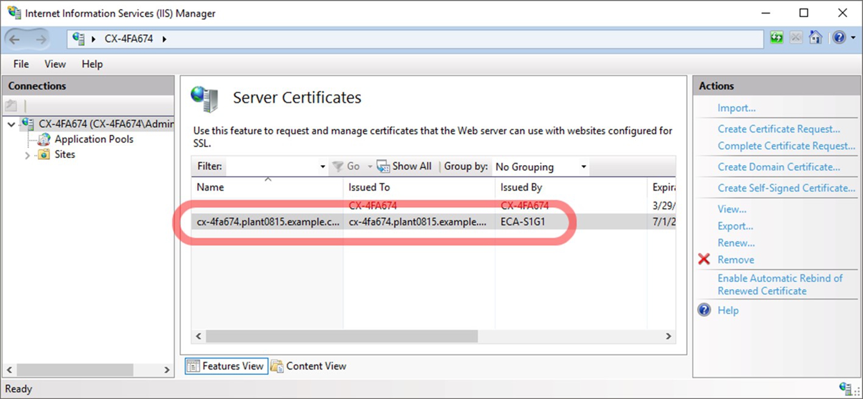 Importing the certificate 4: