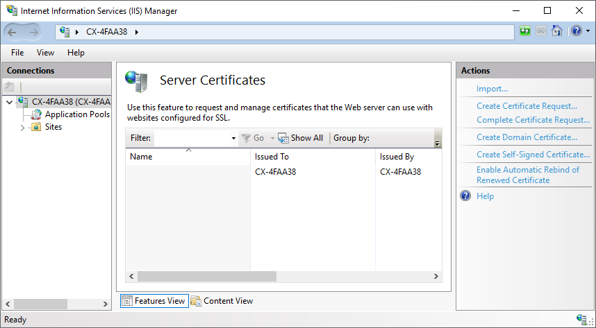 Importing the certificate 2: