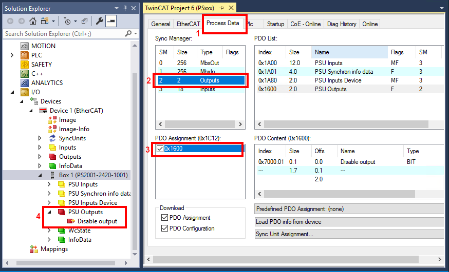 Switching output via EtherCAT 2: