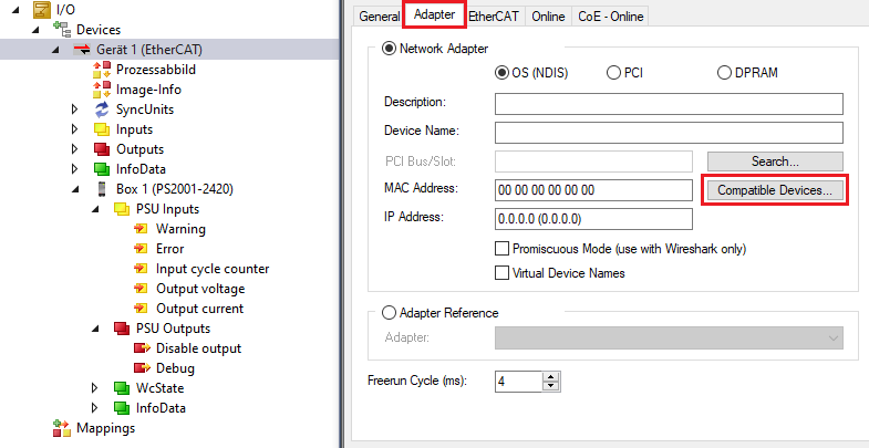 Installation of the TwinCAT real-time driver 3: