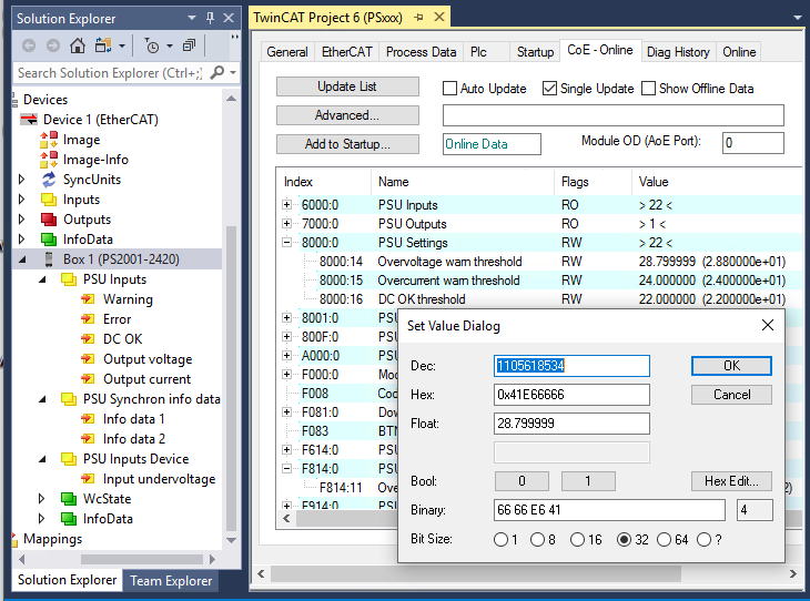 Setting the warning thresholds for the warning bit 2: