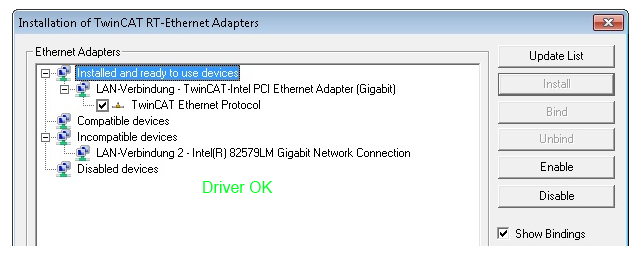 Installation of the TwinCAT real-time driver 6: