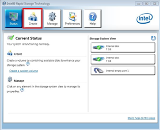 Creating a RAID system with the Intel Manager 1: