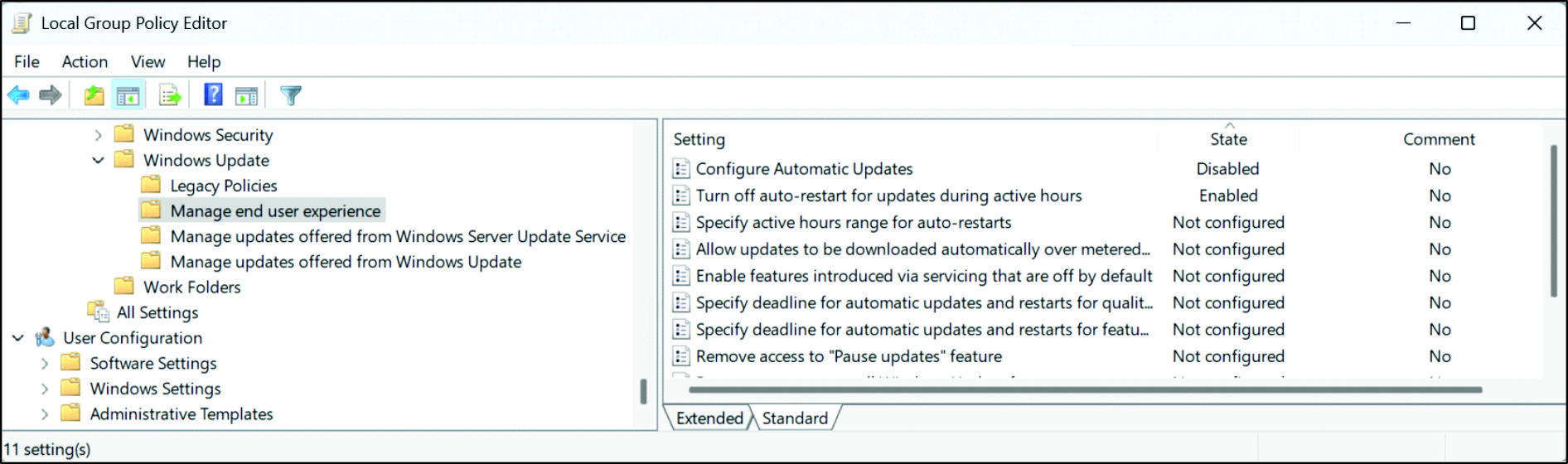 Update settings 2: