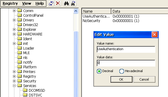 Switching off network authentication 1: