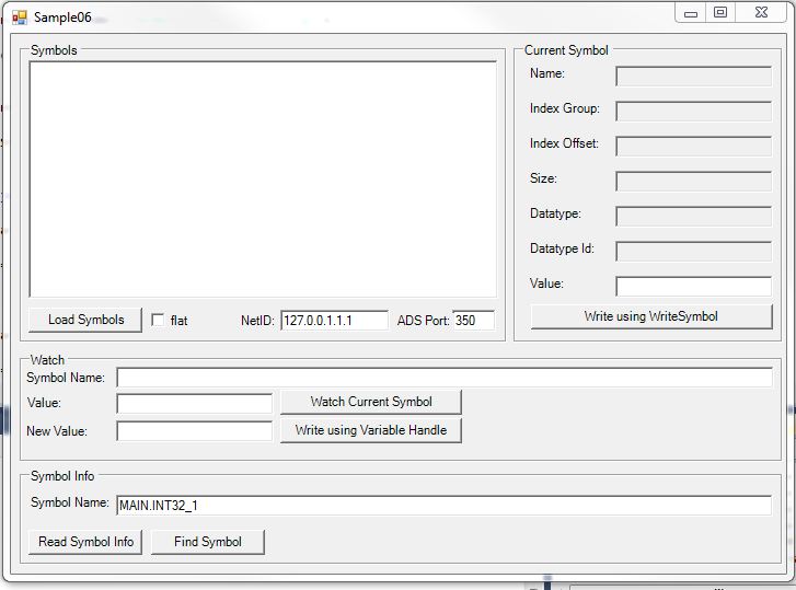 Sample06: UI-C#-ADS client uploading the symbolic from module 1: