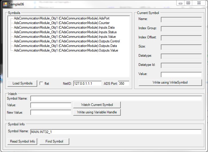 Sample06: UI-C#-ADS client uploading the symbolic from module 6: