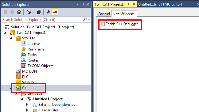TwinCAT 3 enable C++ debugger 1: