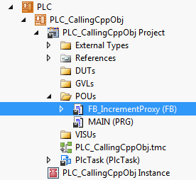 Creating an FB in the PLC that, as a simple proxy, offers the functionality of the C++ object 1: