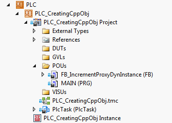 Creating an FB in the PLC that creates the C++ object and offers its functionality 1: