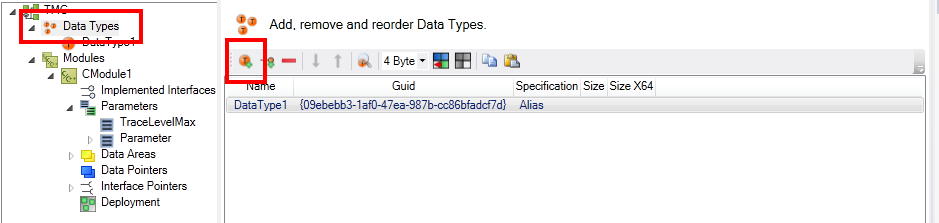 Add / modify / delete data types 1: