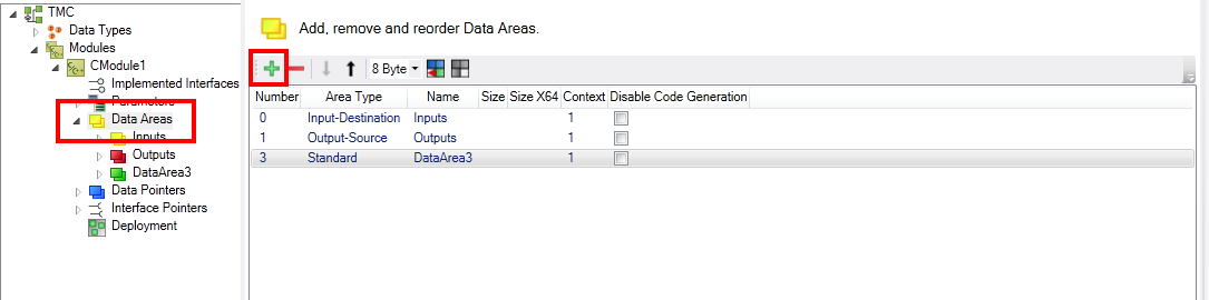Add / modify / delete data areas and variables 1: