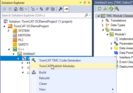 Publish TwinCAT 3 C++ project in version 0.0.0.1 1: