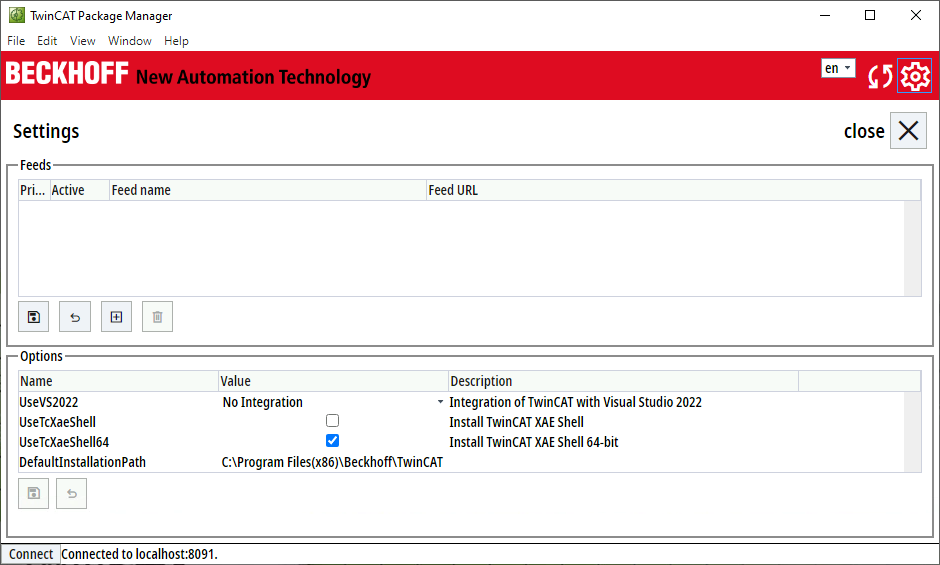 User interface TwinCAT Package Manager 5: