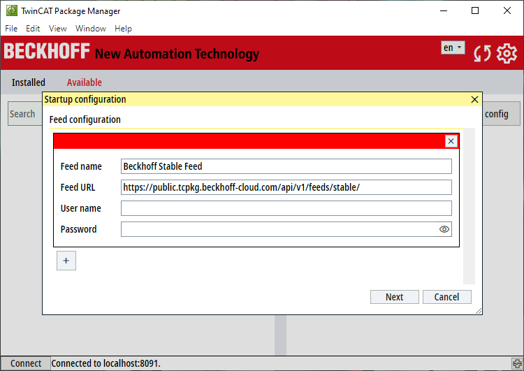 Setting up the TwinCAT Package Manager 1: