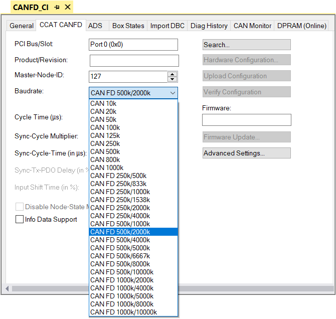 CAN FD Device and baud rate setting 2: