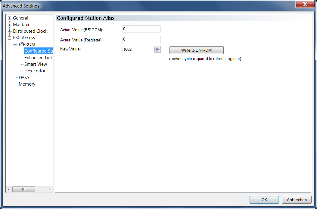 ESC Access EEPROM Configured Station Alias 1: