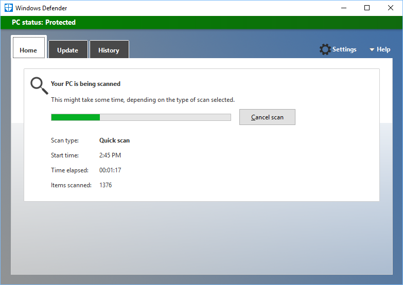 Update Windows Defender and perform a scan 10: