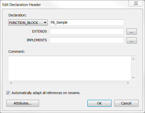 Command Edit the declaration header 1: