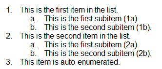 Ordered (numbered) enumeration list 1: