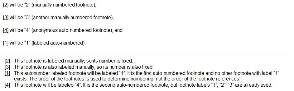 Manually and automatically numbered footnotes 1:
