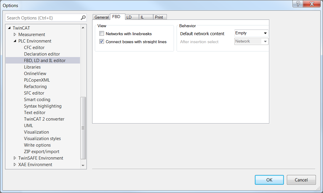 Dialog options - FBD, LD and IL 3: