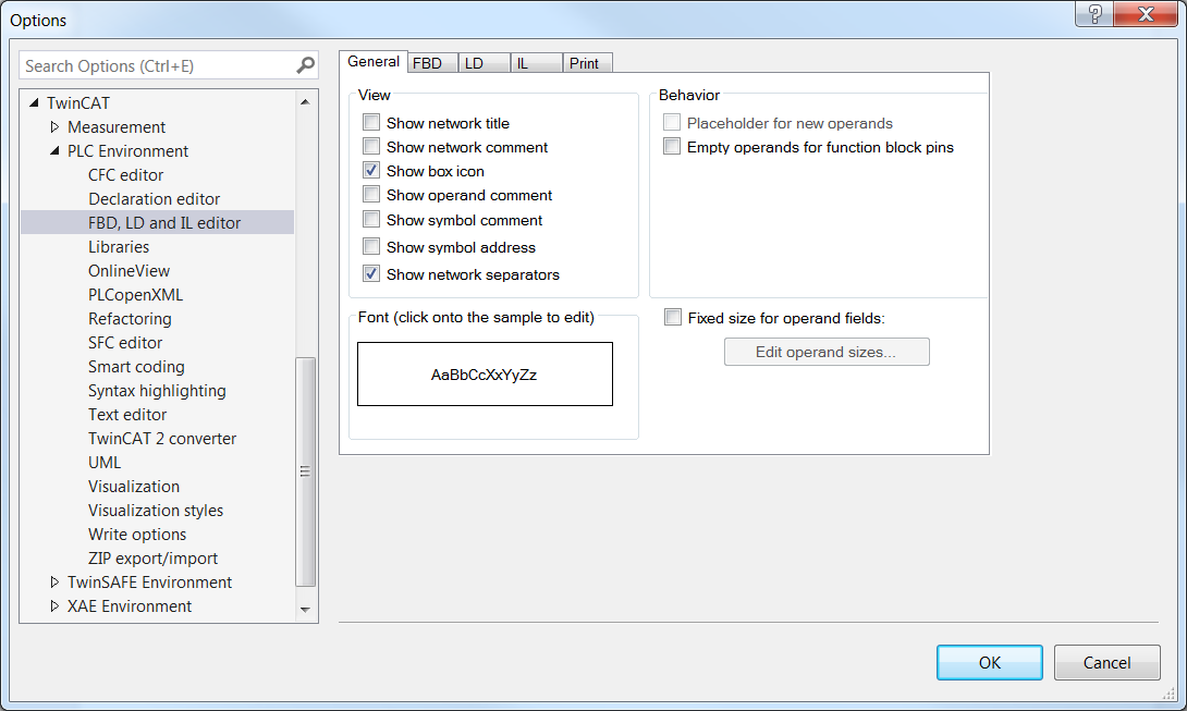 Dialog options - FBD, LD and IL 1: