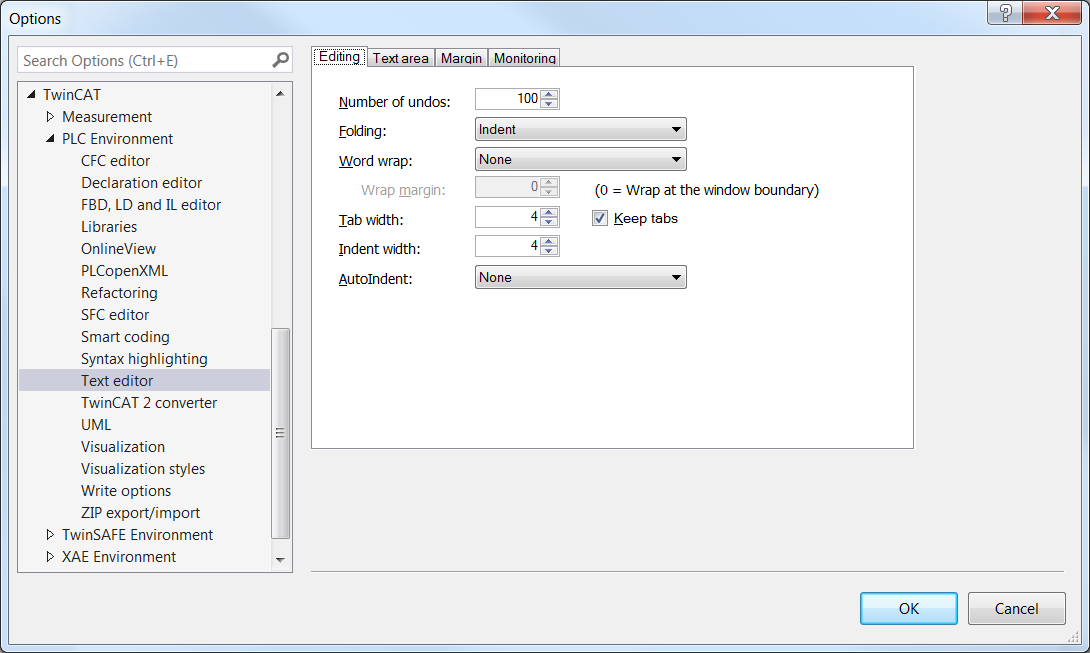 Dialog Options - Text editor 1:
