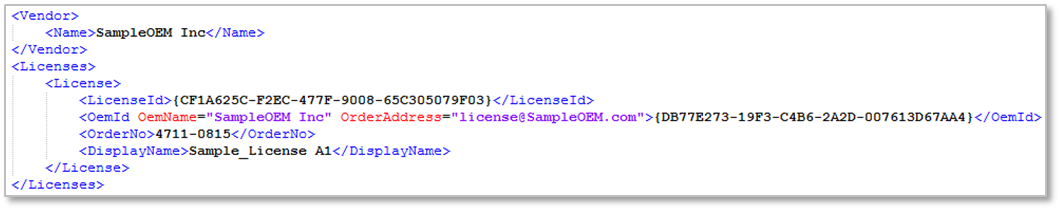 Creating a license description file for an OEM application license 1: