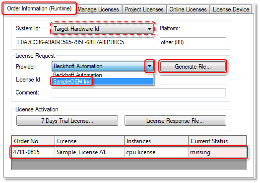 Creating License Request Files for an OEM application license 4: