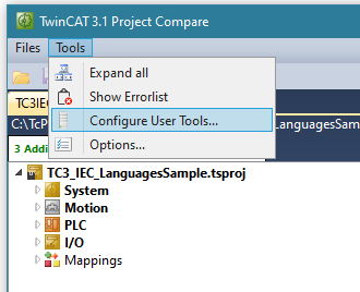 Configuration of the TcProjectCompare for use with source control 1:
